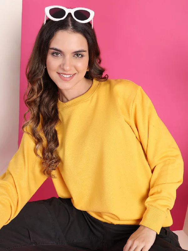 VimaL Jonney Regular Fit Yellow Solid Sweatshirt For Women Hoodie with Magnetic Closure Innovative Modern
