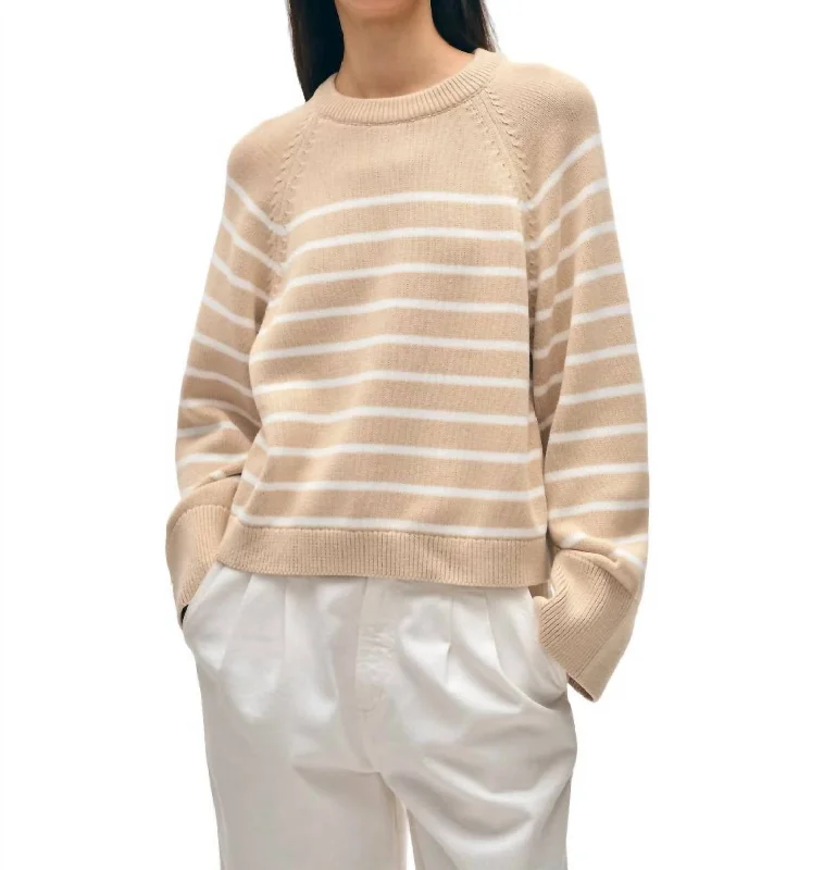Organic Cotton Stripe Raglan Crewneck Sweater In Sailcloth/white Boxy Sweater Fitted Sweater A-Line