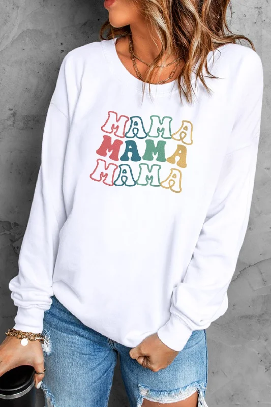 MAMA Graphic Round Neck Drop Shoulder Sweatshirt Hoodie with Embroidery Detailed Premium