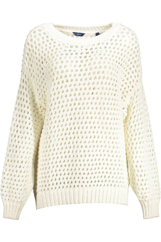 Gant Elegant  Perforated Crewneck Women's Sweater Mesh Fabric Canvas Fabric Denim Fabric