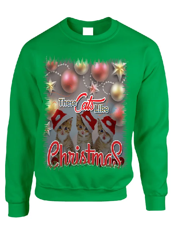 Adult Sweatshirt These Cats Like Christmas Cute Cat Lover Gift Hoodie Dress Longline Feminine