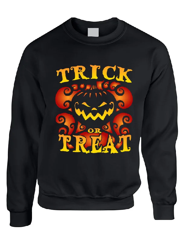 Adult Sweatshirt Trick Or Treat Cool Halloween Pumpkin Top Hoodie with Drawstring Waist Adjustable Fitted
