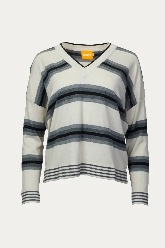 Gradient Striped V-Neck Jumper In Canvas Tailored Straight A-Line