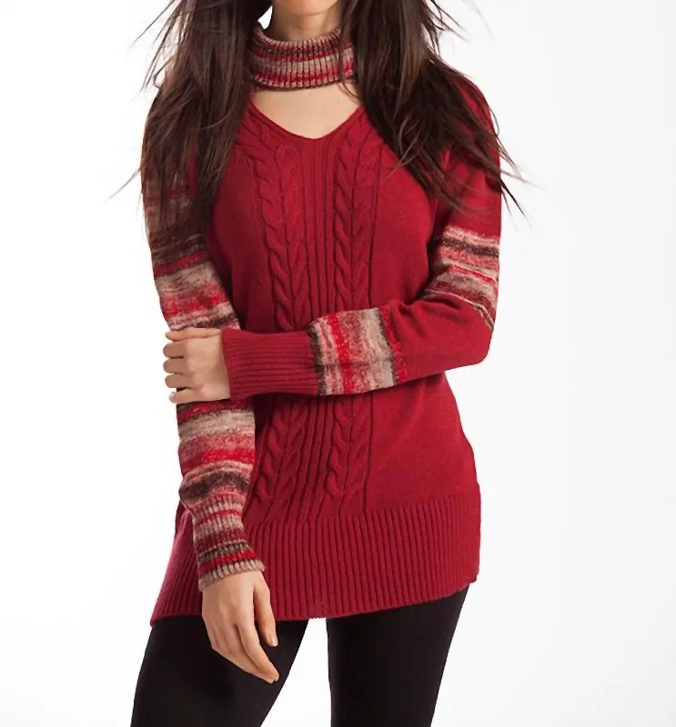 Katherine Braided Open Neck Sweater In Red Multi Nylon Fabric Polyester Fabric Spandex Fabric