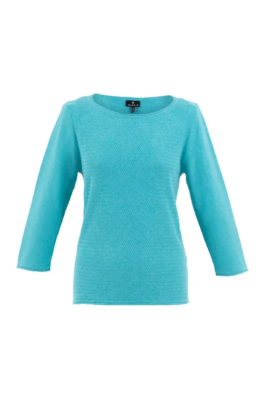 Women's Patterned Knit Sweater In Blue Faux Fur Fabric Real Fur Fabric Shearling Fabric