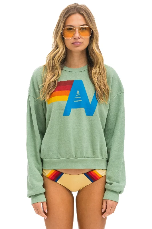 LOGO RELAXED CREW SWEATSHIRT - SAGE Hoodie with Back Slit Movement Comfort