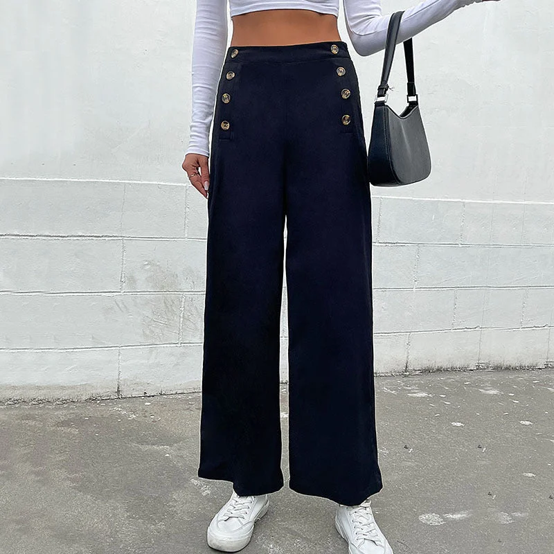 IKEARLAX New Hot Trade New Autumn New 2025 Women's Long Pants Cross-border Solid Color Button Casual Pants Women Casual Lounge Pants