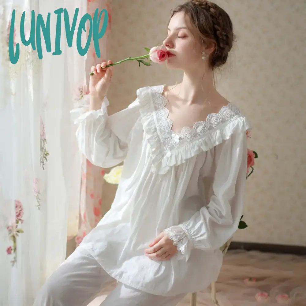 Lunivop Vintage White Pajamas Women Autumn Sweet Cotton Sexy Lace Long Sleeve Sleep Tops Bottoms Pants Pajama Sets Princess Sleepwear Slim Fit Casual Pants Lunivop Vintage White Pajamas Women Autumn Sweet Cotton Sexy Lace Long Sleeve Sleep Tops Bottoms Pants Pajama Sets Princess Sleepwear Slim Fit Casual Pants