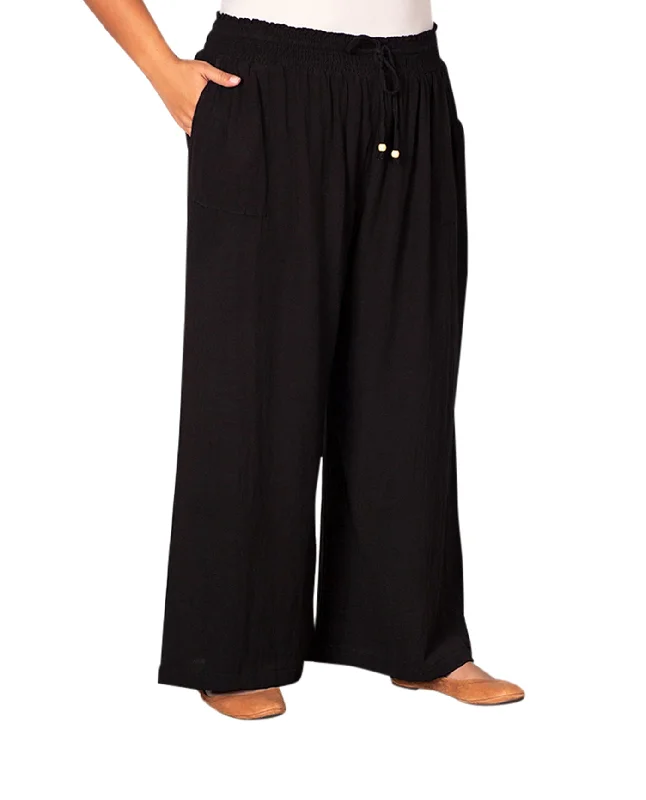 On The Plus Side Wide Leg Drawstring Linen Plus Size Pants Soft Stretch Trousers