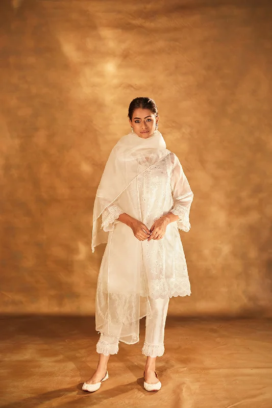 Organza Kurta with Slip & Silk Pants Elegant Dress Pants