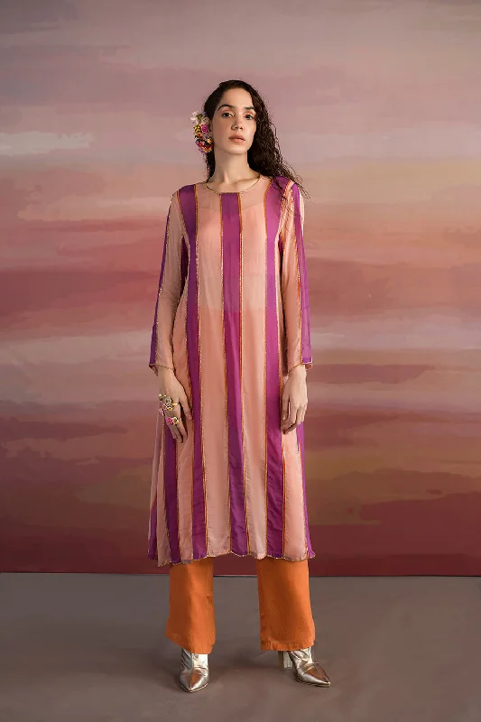Striped Kurta And Pant Set Elegant High-Waist Pants