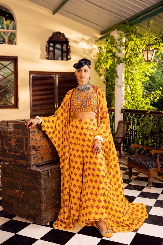 Yellow Printed  & Embroidered Pant set Stylish Harem Pants