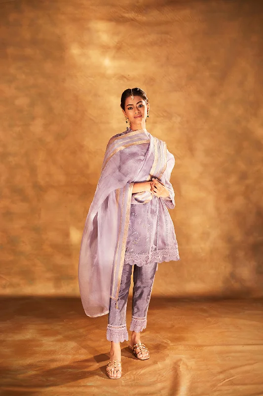 Organza Kurta with Slip & Silk Pants High-Waist Trousers