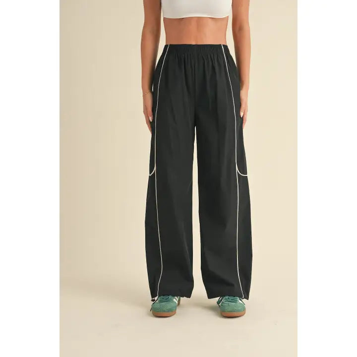 Nylon Track Pants Stylish Elastic Waist Pants