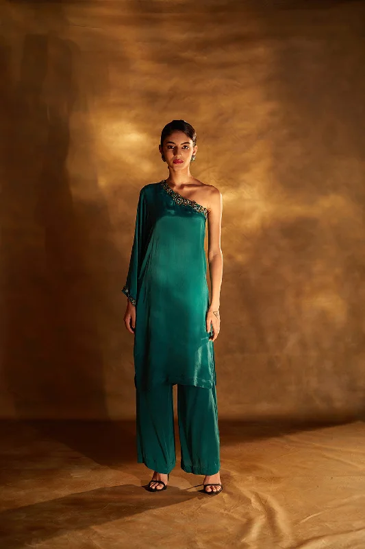 Embellished One-Shoulder Kaftan with Pants Comfy Athletic Pants