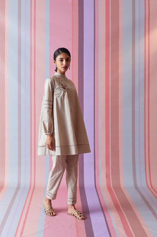 Embellished Poplin Tunic with Pants Comfortable Cargo Pants