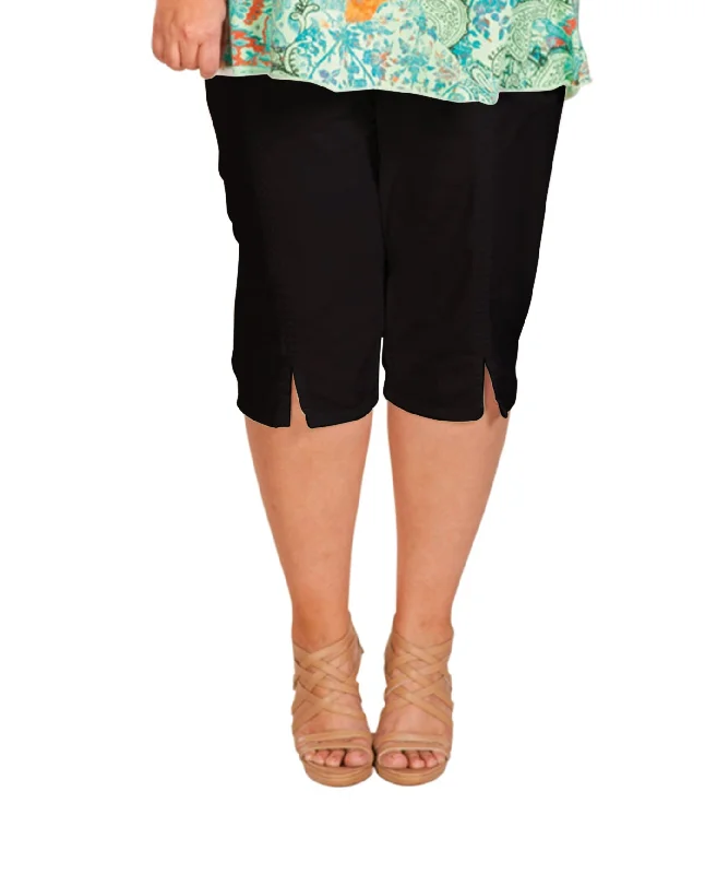 On The Plus Side Cotton Stretch Twill Plus Size Crop Pants Comfy Zip-Up Pants