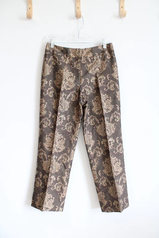 Talbots Brown & Tan Patterned Silk Wool Blend Pants | 6 Petite Elegant Dress Pants