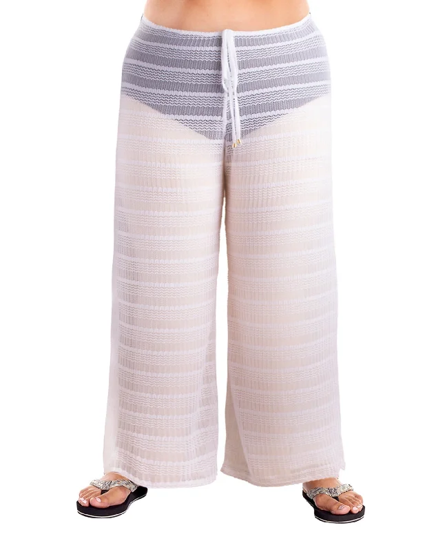 Jordan Taylor Arrow Chevron Solid Plus Size Textured Tie Front Pull On Cover Up Pant Trendy Wide-Legged Trousers