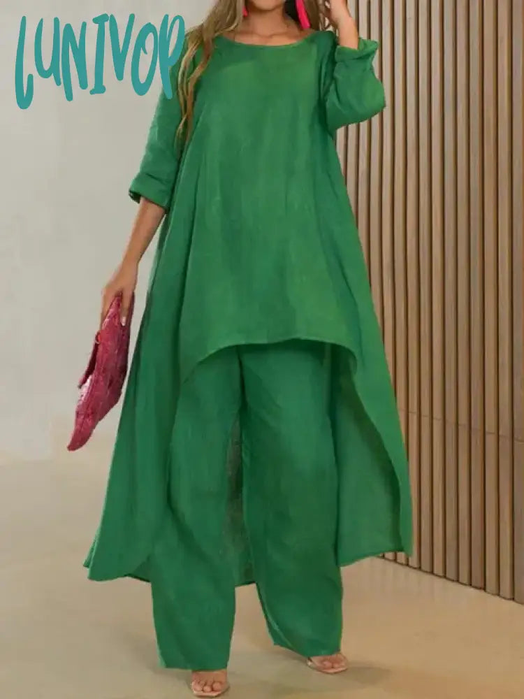 Lunivop Autumn Women's Casual 2 Piece Set Round Neck Long Sleeve Top Wide Leg Pants Suit Female Fashion Simple Loose Ladies Suits Soft Stretch Leggings Lunivop Autumn Women's Casual 2 Piece Set Round Neck Long Sleeve Top Wide Leg Pants Suit Female Fashion Simple Loose Ladies Suits Soft Stretch Leggings