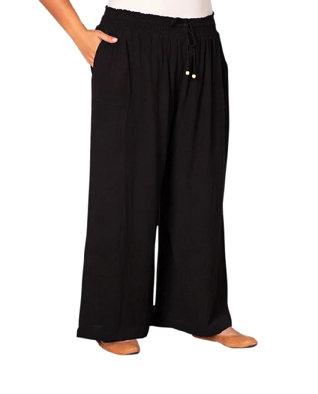 On The Plus Side Solid Drawstring Cotton Rayon Plus Size Pants Elegant Dress Pants