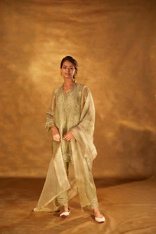 Organza Kurta with Slip & Silk Pants Stylish Casual Pants