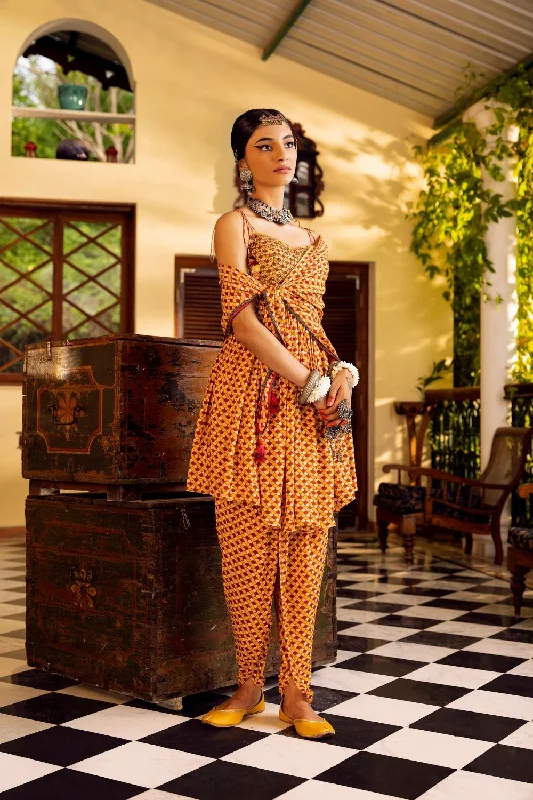 Yellow Printed  & Embroidered Pant set Soft Wool Pants