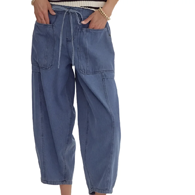 Dark Denim Pants Elegant High-Waist Pants