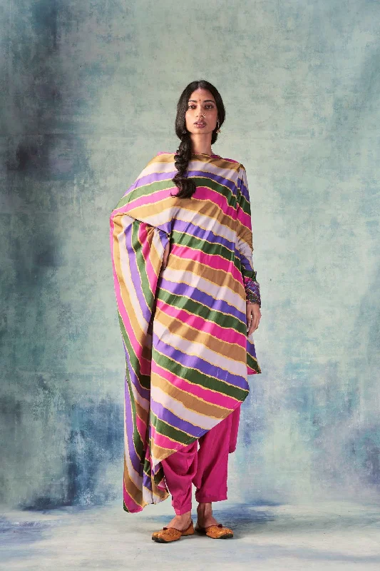 Stripes Printed One Sleeve Dress With Cowl Pants Modern Stretch Trousers