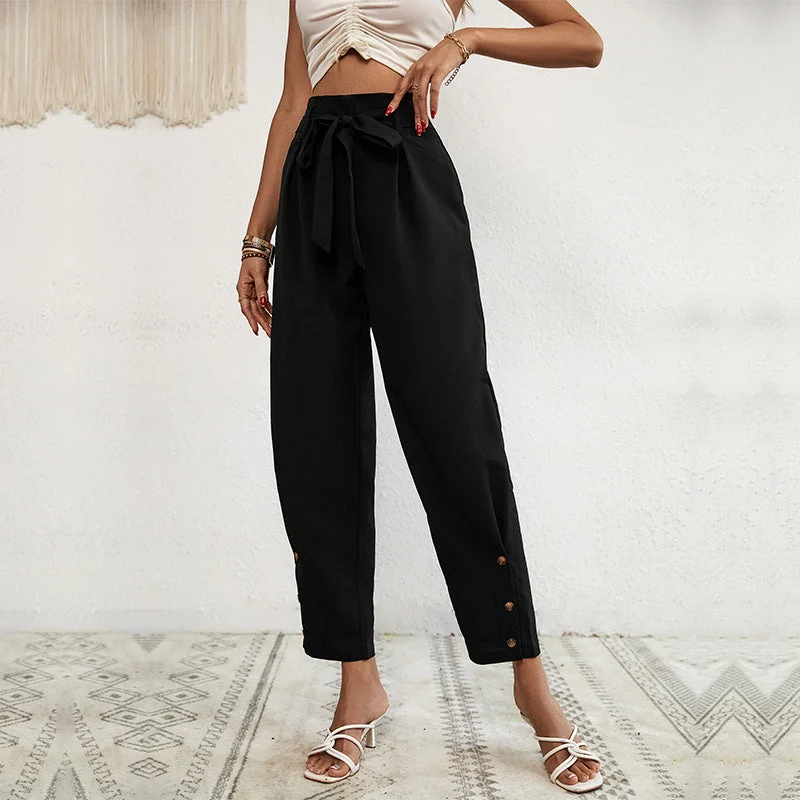 IKEARLAX New new 2025 cross-border 2025 trade long pants lace-up commuter high-waisted nine-point pants women Trendy Wide-Legged Trousers IKEARLAX New new 2025 cross-border 2025 trade long pants lace-up commuter high-waisted nine-point pants women Trendy Wide-Legged Trousers