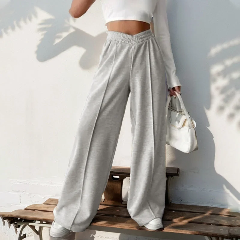 IKEARLAX New  Women's Pants New New 2025 Casual Elastic V-shaped High Waist Splicing Women's Wide Leg Pants Comfortable Denim Pants