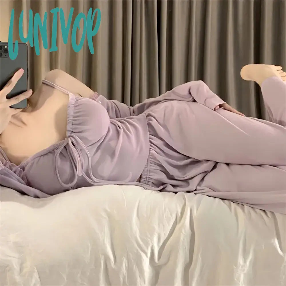 Lunivop Solid Color Pajamas Sets Womens Outfit Strap Top Long Short Pants Sleepwear Suit Girl Spring Summer Comfotable Home Clothing XXL Classic Cropped Pants Lunivop Solid Color Pajamas Sets Womens Outfit Strap Top Long Short Pants Sleepwear Suit Girl Spring Summer Comfotable Home Clothing XXL Classic Cropped Pants