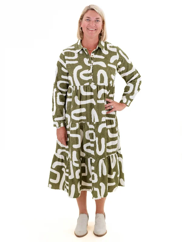 Printed Cord Maxi Dress Olive by Orientique Trendy Maxi Dress with Lace