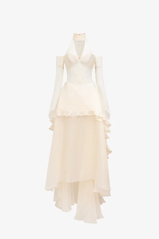 Aphros Chiffon Maxi Dress Cozy Ruffle Sleeve Maxi Dress
