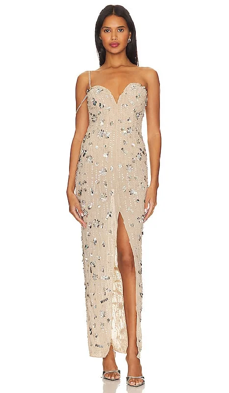 Camila Coelho Tonia Embellished Maxi Dress in Neutral Trendy Maxi Dress with Straps