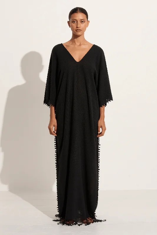 Caravana Saas Maxi Dress - Black Elegant Maxi Dress with Ruffles