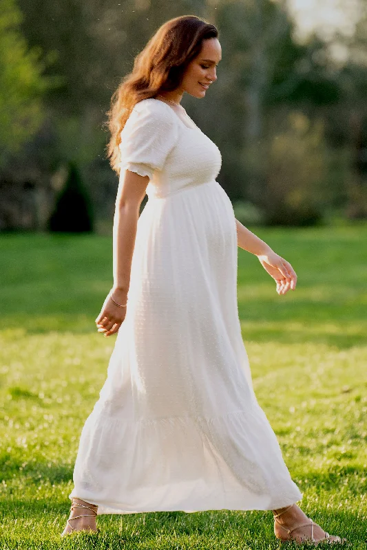 Carolina White Gender Reveal Maternity Maxi Dress Cozy Knitted Maxi Dress
