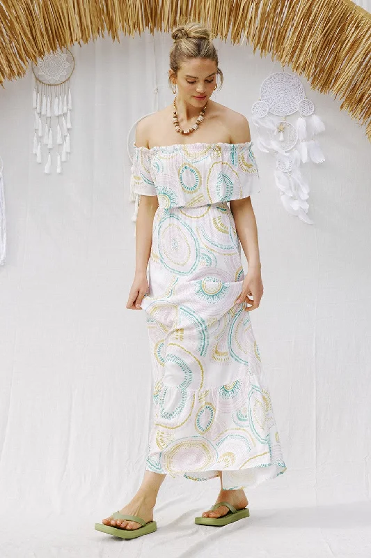 Circle in the Sand Off Shoulder Maxi dress FINAL SALE Comfortable Ruffle Hem Maxi Dress