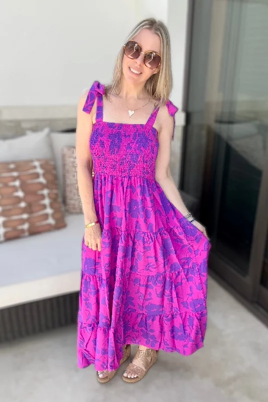 Serina Smocked Tiered Maxi Dress with Tie Straps Elegant Maxi Dress with Lace