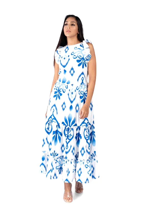 Eterna Abstract Print Sleeveless Maxi Dress Chic Boho Print Maxi Dress