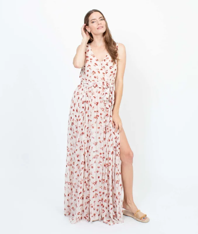 Floral Print Maxi Dress with Slit Trendy Fit-and-Flare Maxi Dress