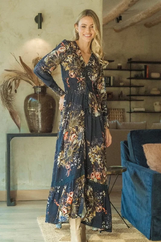 Flowerbomb Print Sabrina Maxi Dress Comfortable Bohemian Maxi Dress