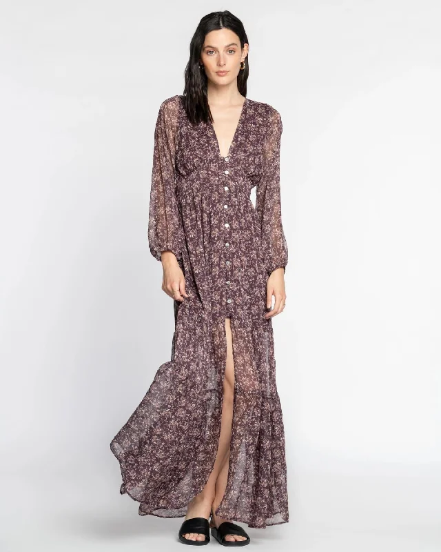 "Gianna" Buttoned Maxi Dress Cozy Ruffle Sleeve Maxi Dress