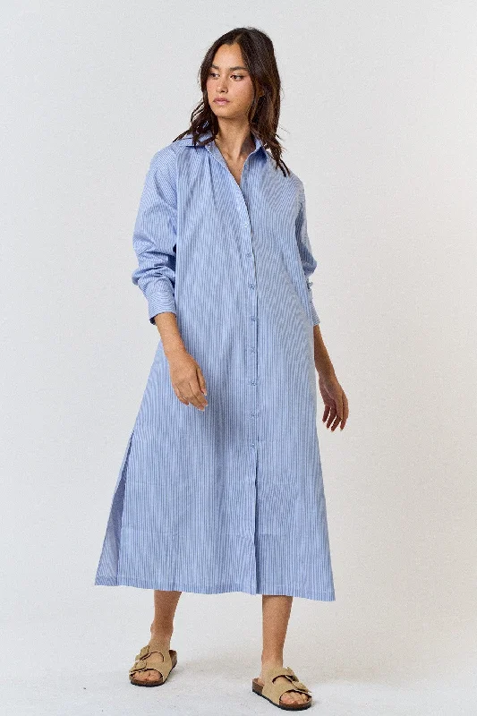 Hampton Stripe Button Front Maxi Dress Comfortable T-Shirt Maxi Dress