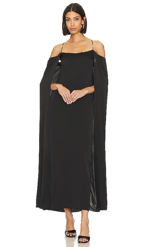 L'Academie Lari Maxi Dress in Black Comfortable Pleated Maxi Dress