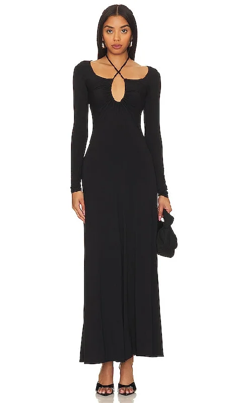 L'Academie Veanna Maxi Dress in Black Stylish Empire Waist Maxi Dress