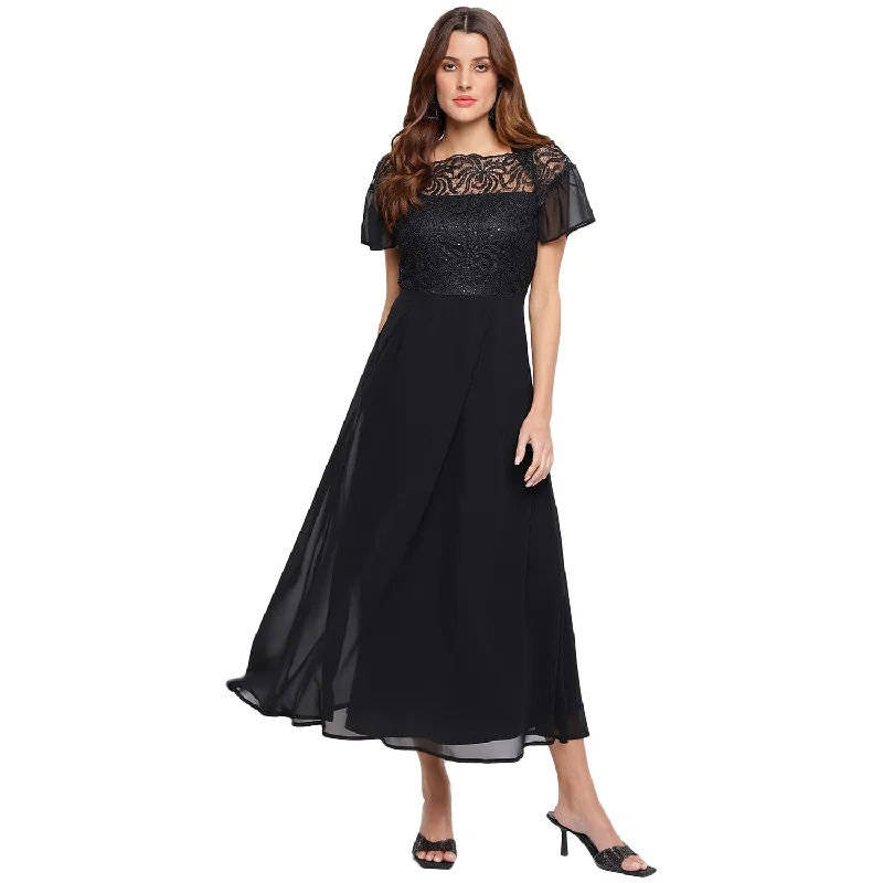 Latin Quarters Women's Black Polyester Short Sleeve Maxi Dress_M Cozy Ribbed Maxi Dress