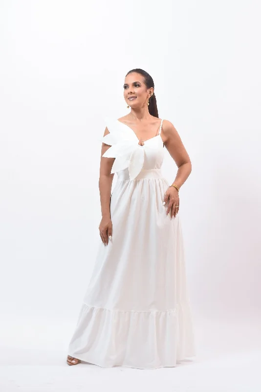 Let Shine White Maxi Dress Cozy Maxi Dress with Slit