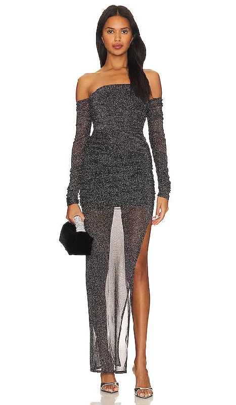 Lovers and Friends Deidra Maxi Dress in Black Elegant Velvet Maxi Dress