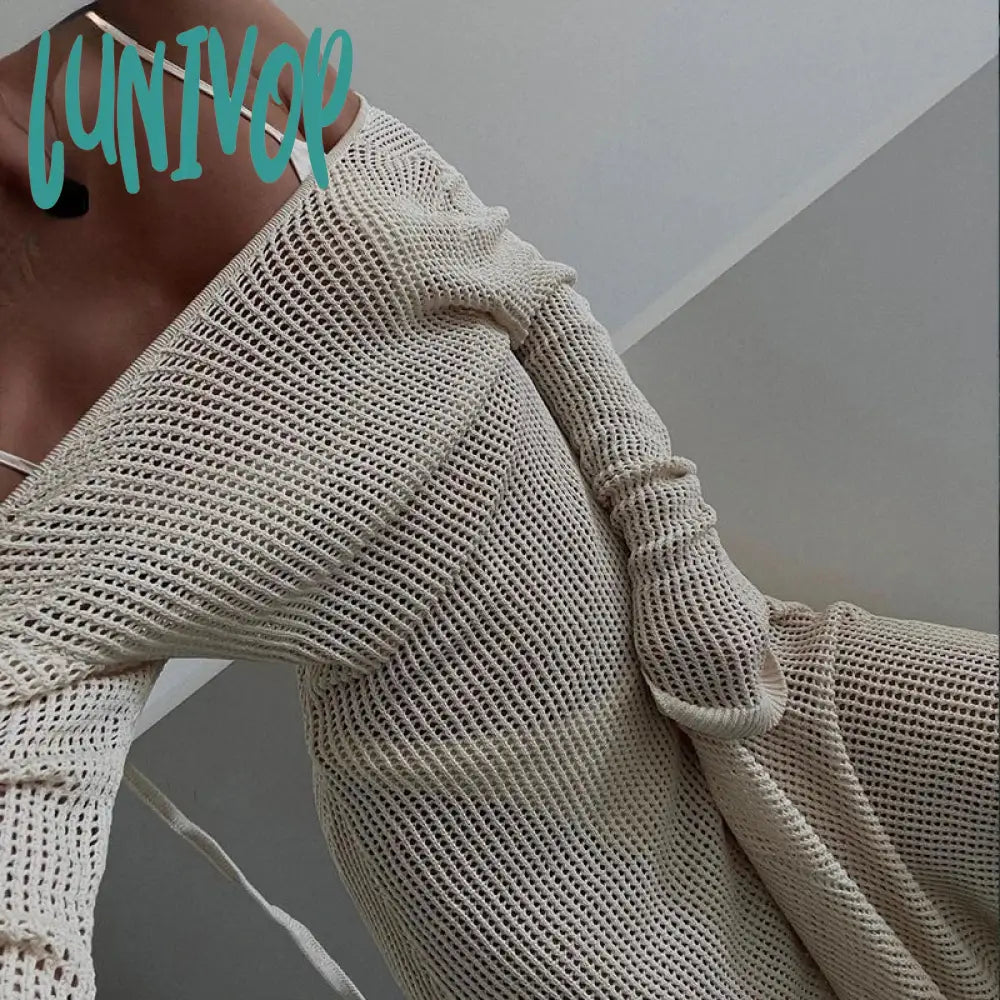 Lunivop Elegant Hollow Out Knit Maxi Dress for Women Summer Beachwear Holiday Long Sleeve Cover-Ups Long Dresses Summer Dress Elegant Tiered Maxi Dress